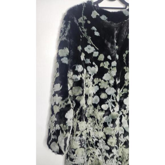Donna Salyers Fabulous Furs Coat Womens Medium Black Green Faux Fur Floral Lined - Picture 2 of 7